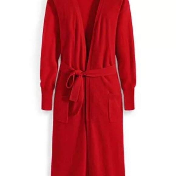 NWT Charter Club 100% Cashmere Belted Cardigan Duster Sweater M MSRP $229 Red - Picture 3 of 13